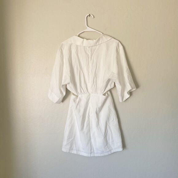 En Saison White Linen Mini Paz Cut Out Side Collared Mini Dress Size M - Picture 7 of 7